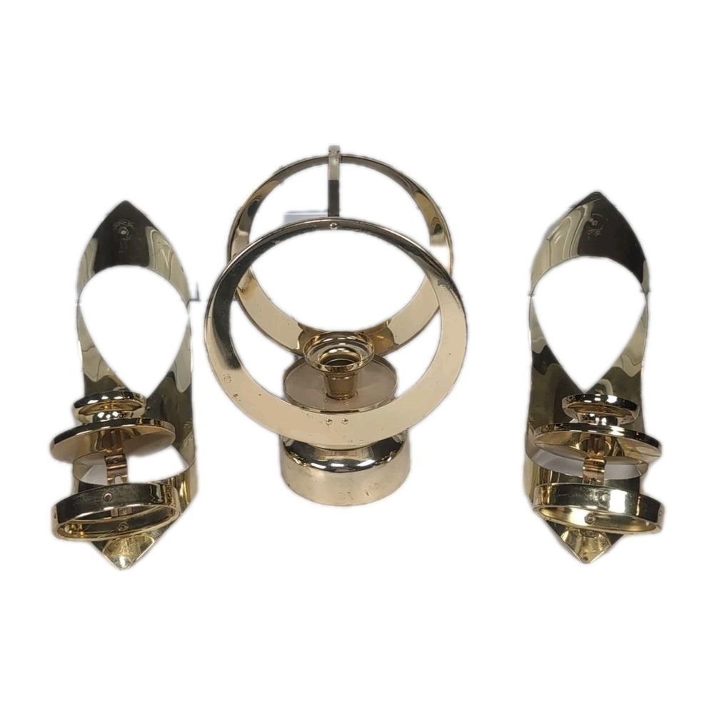 Vintage Mascot 3-piece Gold Tone Brass/Metal Wall Mount Sconces & Centerpiece